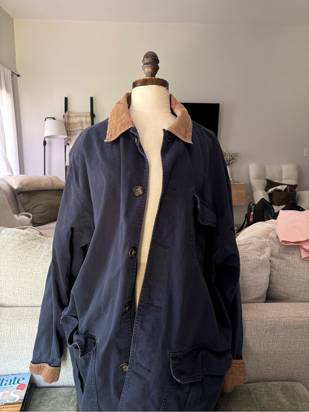 Navy Jacket with Brown Corduroy Collar barn jacket
